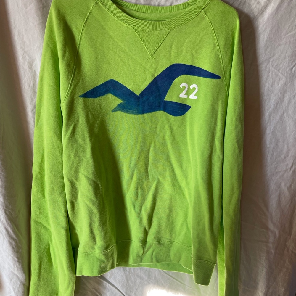 Hollister Lime Green Sweatshirt with Blue Logo